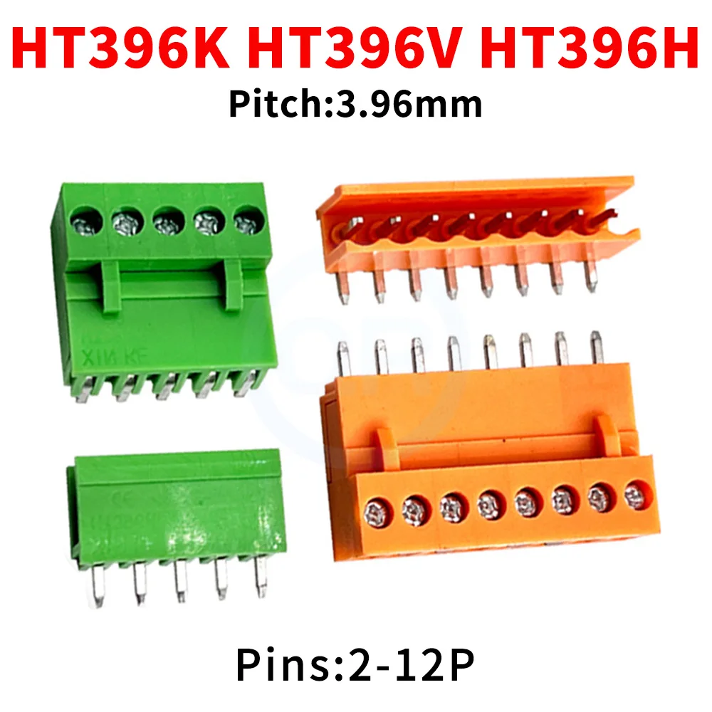 (10 Stück) HT 396K 396V 396R 3,96MM Steckbare Leiterplatten-Klemmleiste Grün Orange Stecker/Gerader Pin/Rechtwinklig HT396K/V/R-3.96