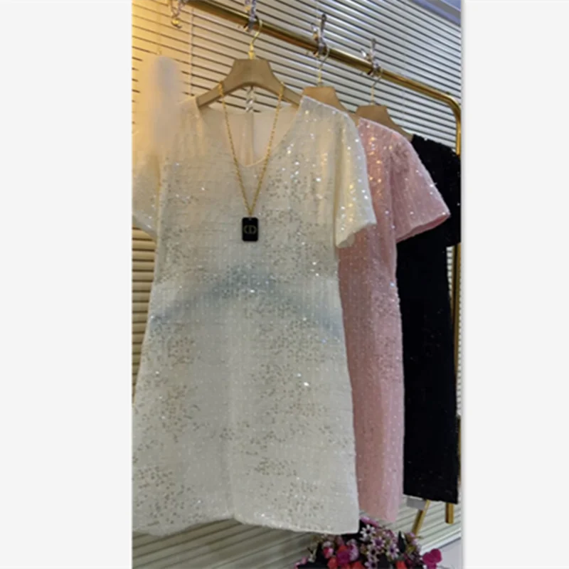 chinese dress ladies JOAU Women 's Glitter Sequin Loose Shirt Dresses Short Sleeve Babydoll  Sparkly Swing Tiered Mini Dress Concert Party Clubwear at Amazon Women's  Clothing store main image 1