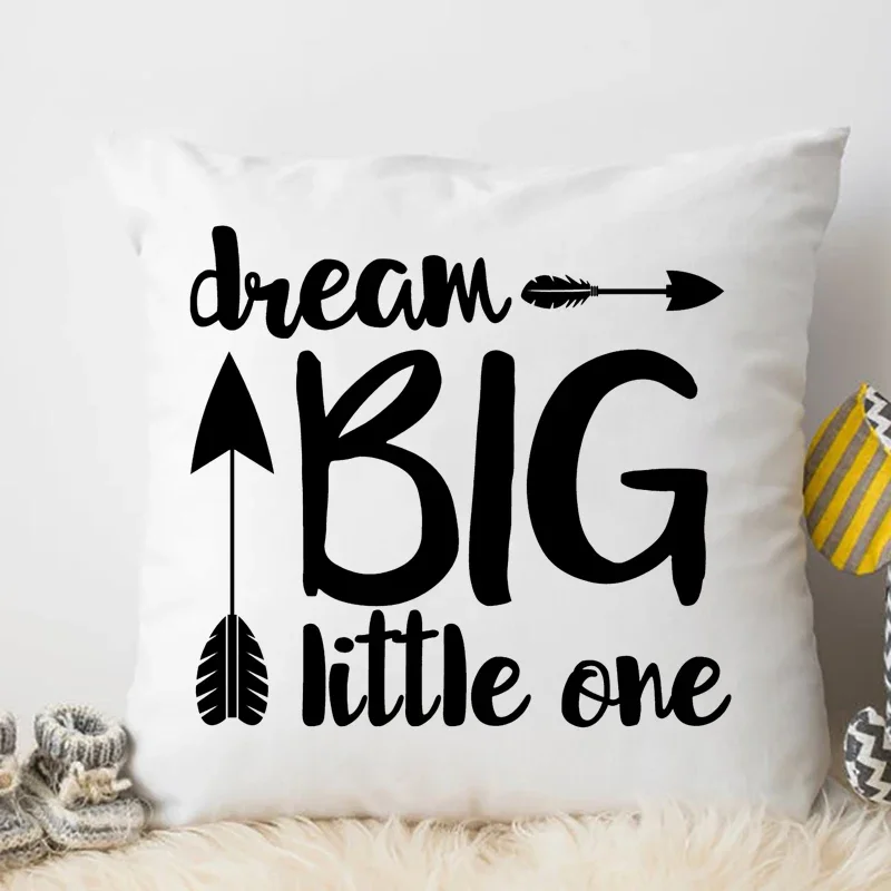 Boy Cave White Cushion Cover Baby Kids Dream Big Little One Pillows Cute Home Decoration New Baby Present