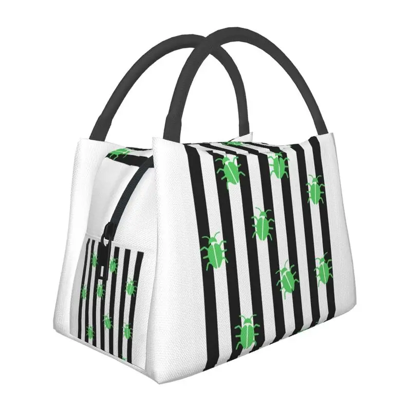 

Beetlejuice Stripes And Bugs Insulated Lunch Bags for Outdoor Picnic Tim Burton Horror Movie Portable Thermal Cooler Lunch Box