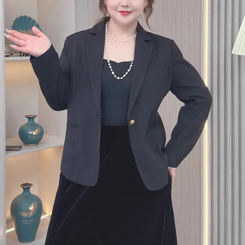 Women's Plus Size Short Blazer Jacket For Curvy Petite Slim Fit Spring Autumn Office Casual Lounge Coat Chic Elegant Black
