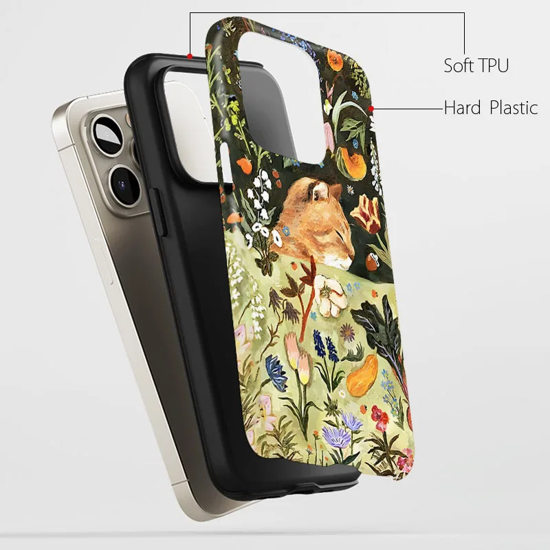 Floral Cat Pattern Dual-Layer Protective Phone Case