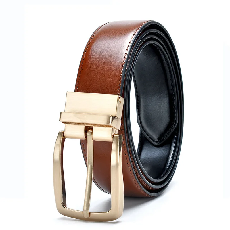 Fashion Men Belt High Quality Rotating Pin Buckle Belt Hot Style Business Leisure Travel Double-Sided Leather Belt Female P3606