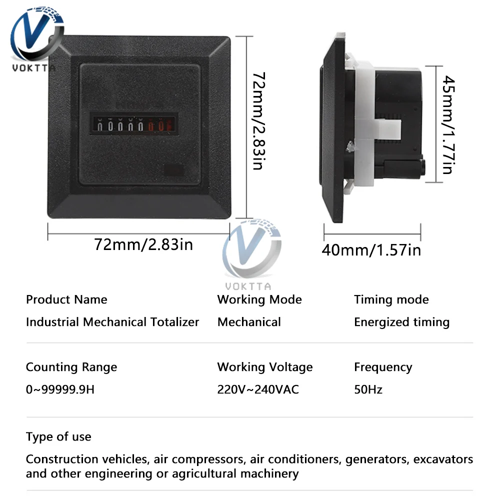 0-99999.9 Hour Meter AC 220-240V Digital Timer function Electronic Hermetic Counter 50Hz Hourmeter Gauge Industrial Standard 5