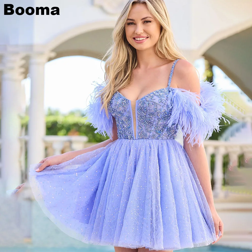 

Booma A Line Mini Prom Dresses Off Shoulder Sweetheart Beading Feathers Evening Dresses Cocktail Dresses Israel Celebrate Gowns