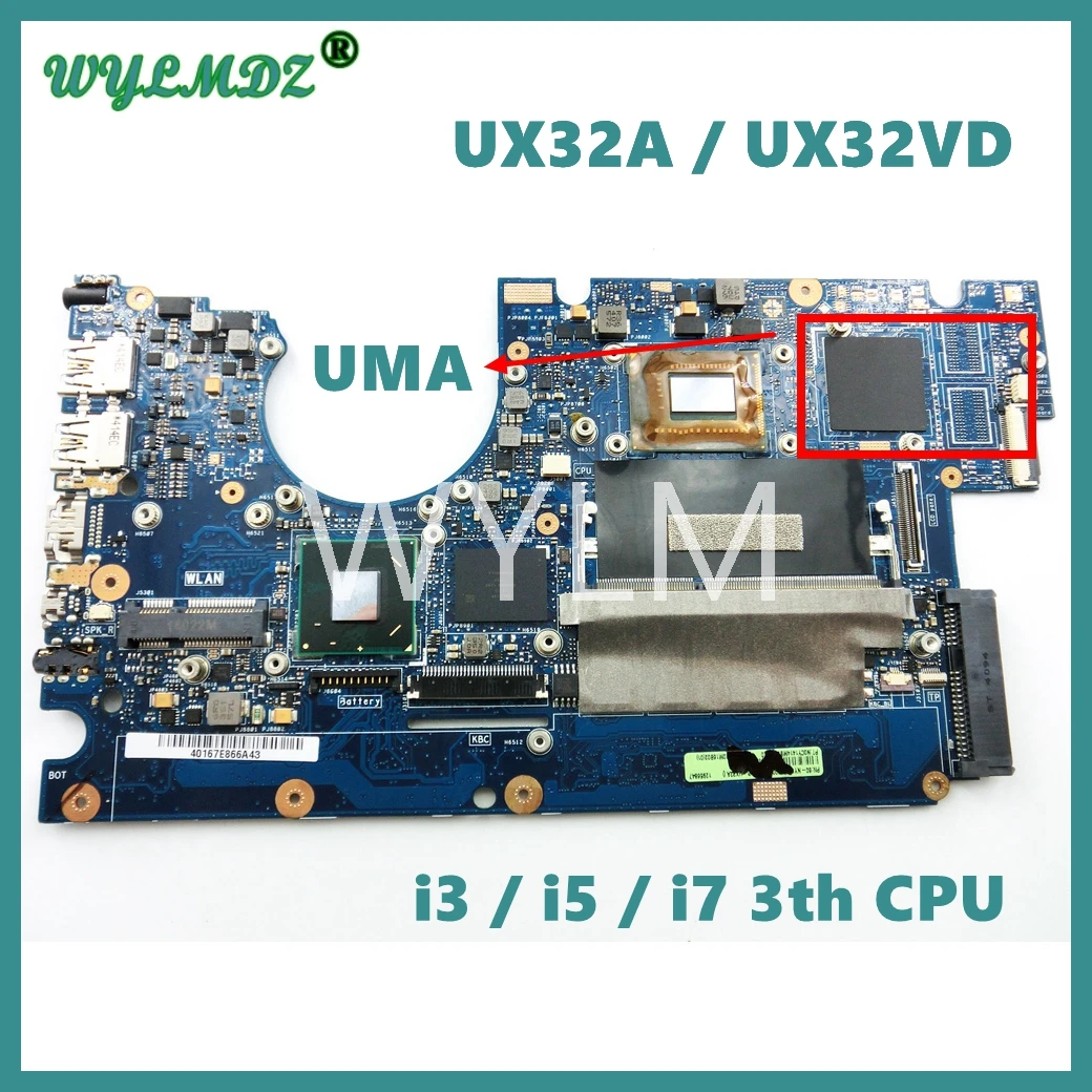 

UX32A With i3 / i5 / i7 3th CPU 2GB RAM UMA or PM Mainboard For Asus UX32A UX32V UX32VD Laptop Motherboard Tested Working Well