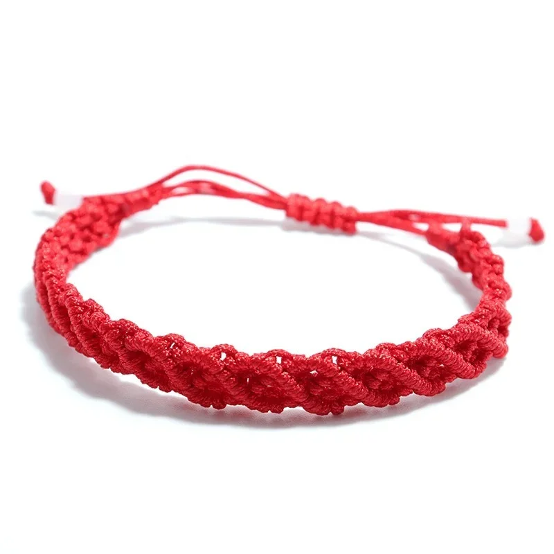 Bracelet Rouge Porte-bonheur Fleur – 7 Nœuds Mauvais œil – Pendentif Naissance Carré Fille/femme