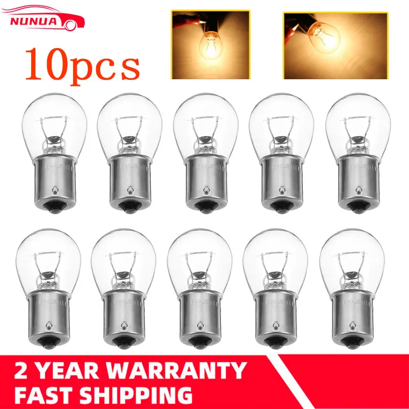 

10Pcs Car Turn Signal Lights S25 1156 1141 BA15S Car Dual-filament Halogen Bulb Turn Singal light DC12V Reverse Lamp Yellow Bulb