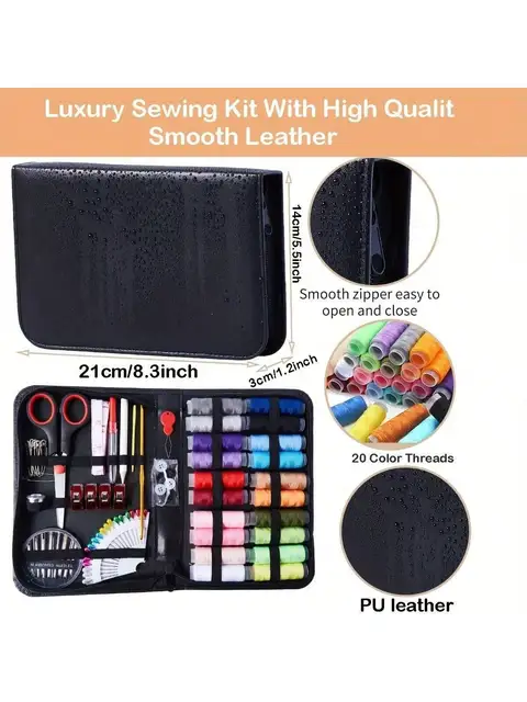 Large Portable Sewing Kit for Home, Complete Set. 20x14cm, with Threads, Needles, Scissors, Compact