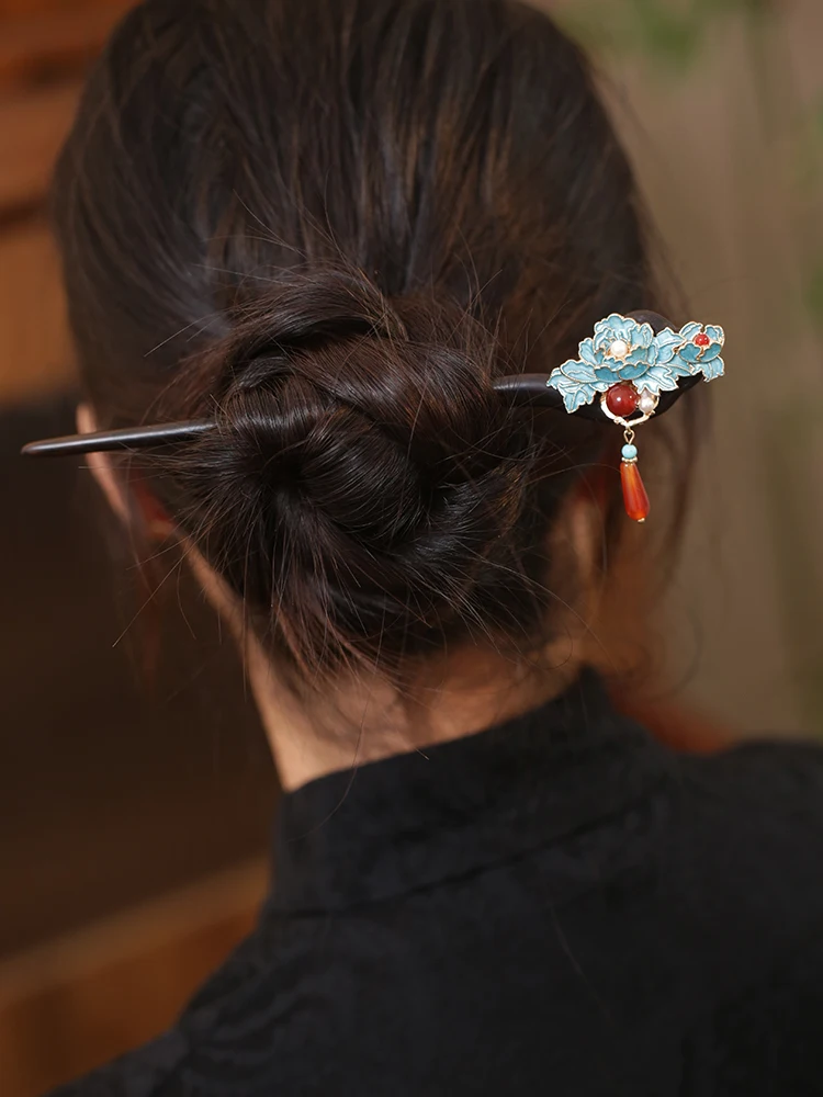 우아한 블랙 에보니 머리핀 여성의 새로운 중국 스타일 헤어 액세서리 고품질 전통 Hanfu 머리핀 유행 헤어 액세서리
