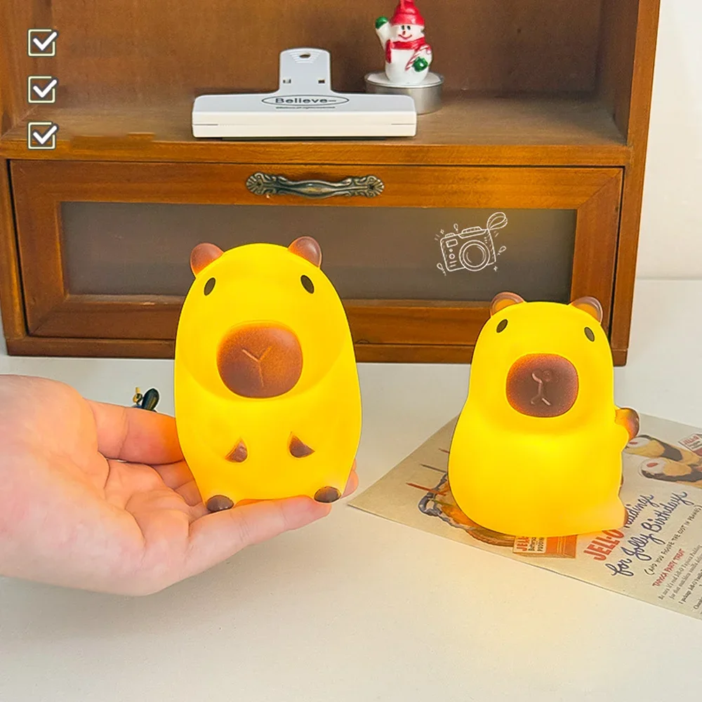 Mini Capybara Night Light Kapibala Cartoon Vinyl Animal Bedside Lamp Battery Powered Christmas Gift Kids Girls Boys night light led night light led night lamp