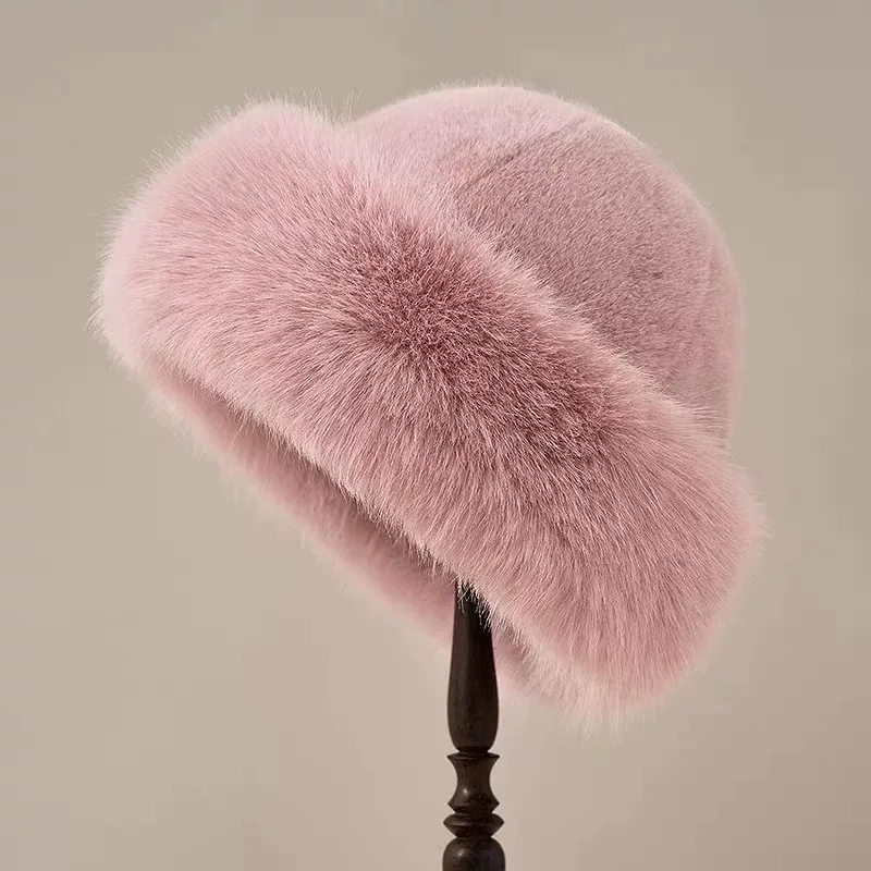 New Women's Fashion Fur Cap Fur Hat Autumn And Winter Fur Hats Mongolian Hat Brimless Plush Fluffy Skiing Riding Warm Caps 2025