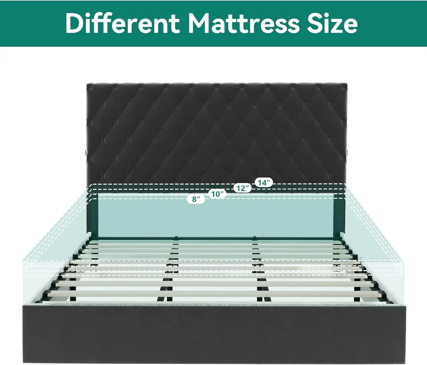 YITAHOME King Velvet Bed Frame, 53" Tall Headboard, 2 USB C/A, Button Tufted, No Box Spring, Noise-Free, Black 6