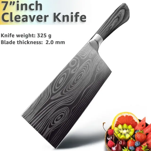 Kitchen Knives 7 Inch Chinese Cleaver Chef Knife Full Tang 7Cr17 Forged  Chopping Knife Frozen Meat Slicer Wood Handle Stainless - AliExpress