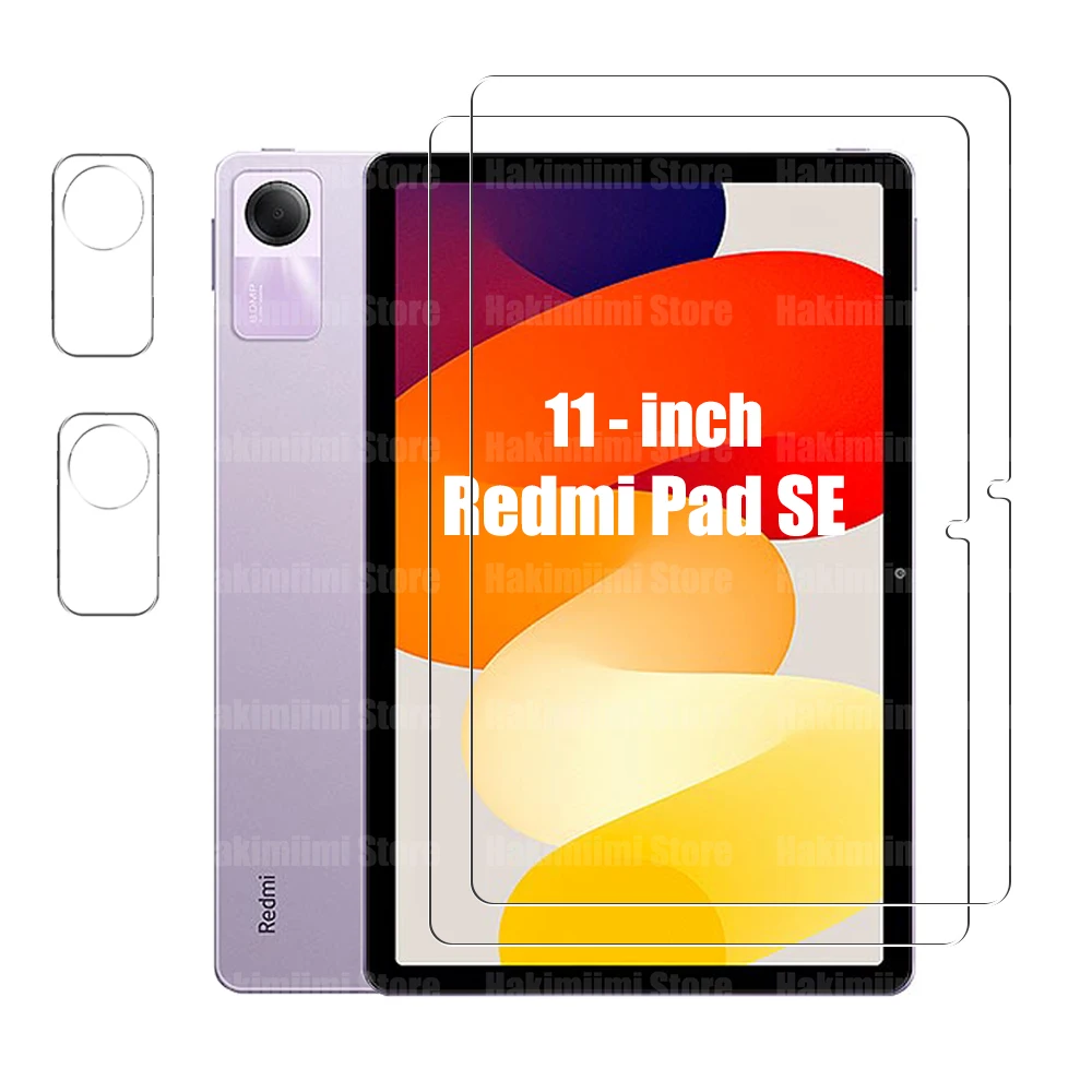 Защита экрана для Xiaomi Redmi Pad SE (11 дюймов) 2023, закаленное стекло, пленка и протектор объектива камеры, твердость 9H, защита от царапин