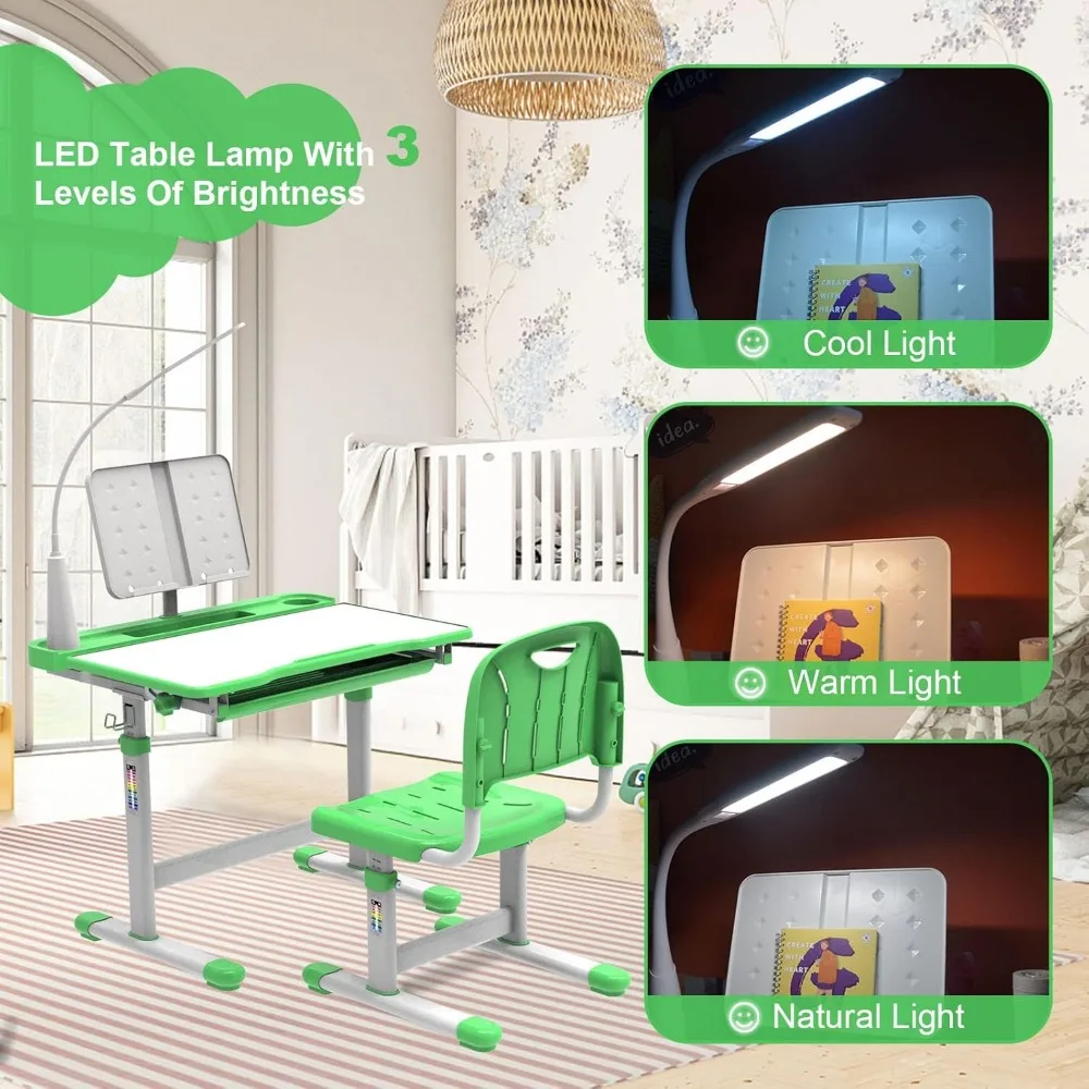 Kids Desk and Chair Set with 40-Degree Tilted Desktop, Height Adjustable Children Desk and Chair Set for Boys and Girls 4
