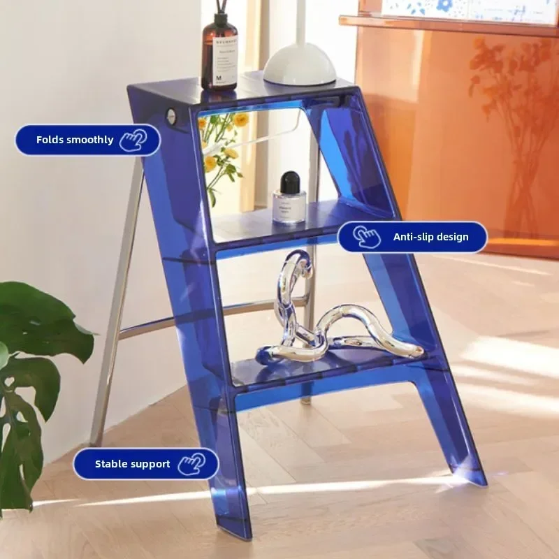 Three-step Ladder Nordic Home Creative Portable Ladder Multifunctional Acrylic Folding Chair Indoor Transparent  Ladder for Home