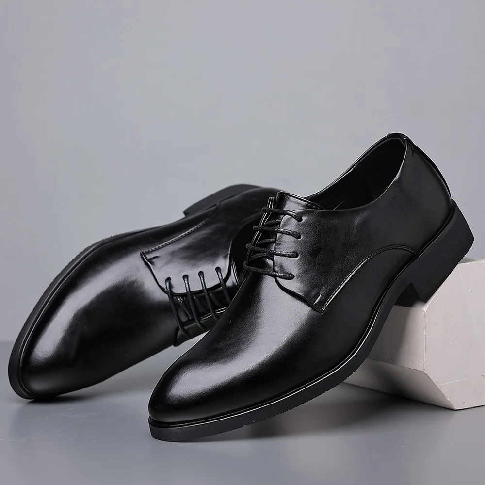 

Men's Leather Dress Shoes Mens Lace-Up Business Office Classic Derby Shoe Heighten Men Wedding Party Flats Oxfords EU Size 38-48