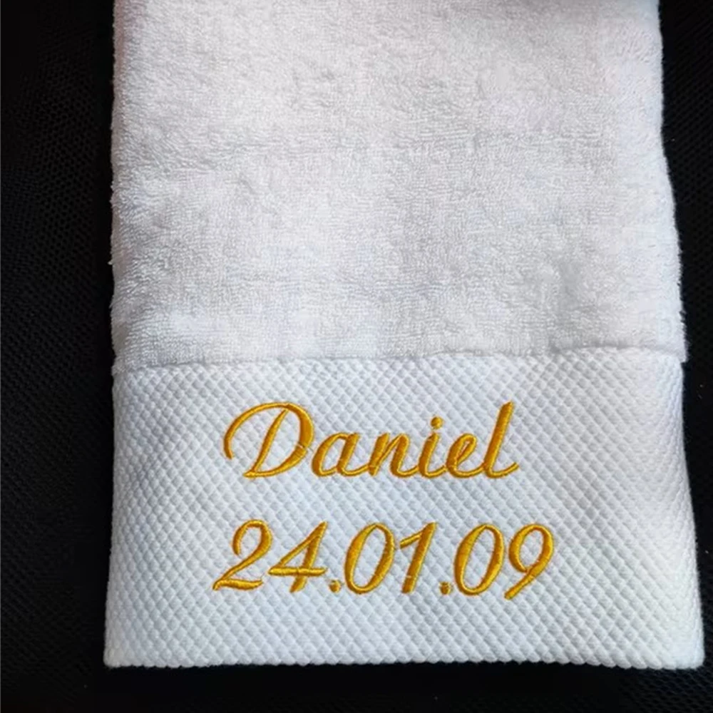 Baptism Towel 70x140cm Bath Towel Personalized Cotton with Name and Date Unqiue Wedding Birthday Gift Set