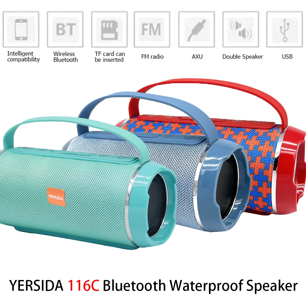 YERSIDA 116C Wireless Powerful Box Portable Outdoor BT5.3 Speakers Waterproof Subwoofer 3D Stereo Sound HandsFree Call FM Radio