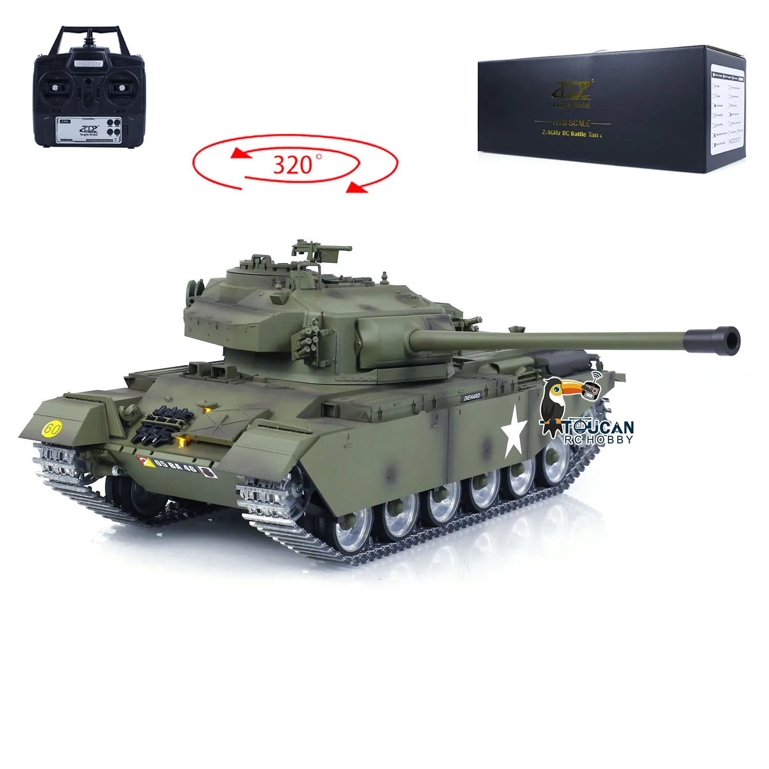 Tongde 1:16 RC Tank British Centurion MK5 Remote Control BB & Infrared Battle Tank Metal Tracks Wheels RTR Barrel Recoil Model 3