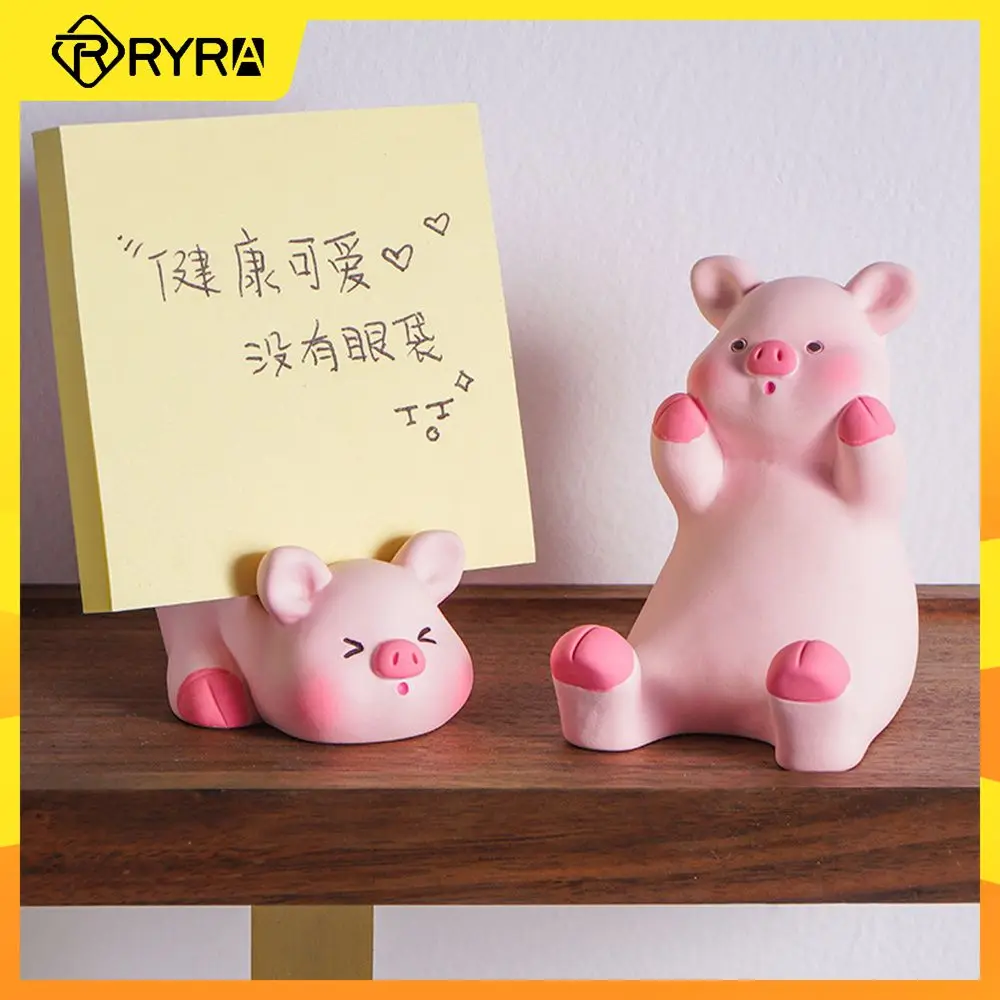 

RYRA Cute Cartoon Mini Pig Mobile Phone Holder Creative Resin Craft Desktop Decoration Stand Universal Mobile Phone Holder