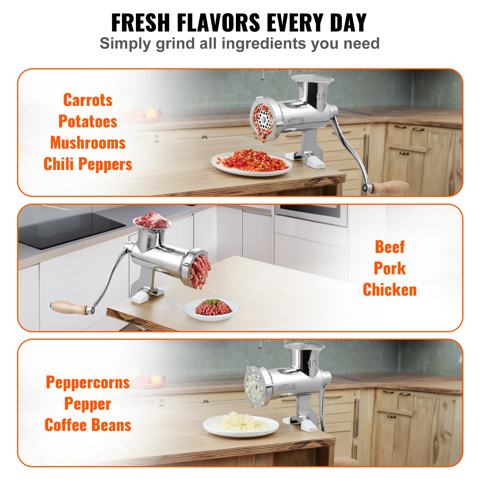 SucceBuy Manual Meat Grinder 304 Stainless Steel Hand Meat Grinder with Steel Table Clamp Meat Mincer Sausage Maker 6