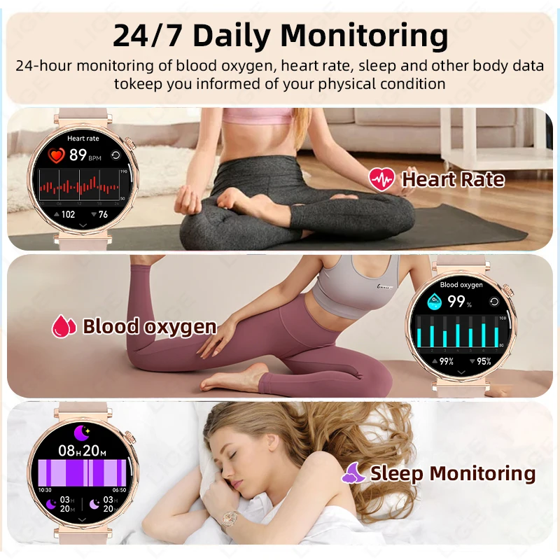 LIGE New Smart Watch Women 1.6 inch 360*360 AMOLED HD Screen GPS IP68 Sports Waterproof Heart rate Monitor Smartwatch Men Gift