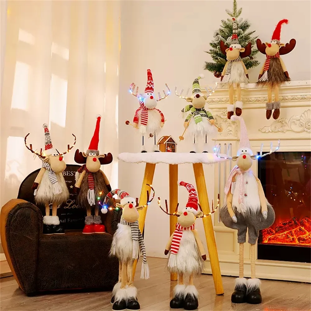 natal grande standing elk dolls navidad estatueta ornamentos com luzes rena para presente do miúdo de natal ano novo decoração da sua casa