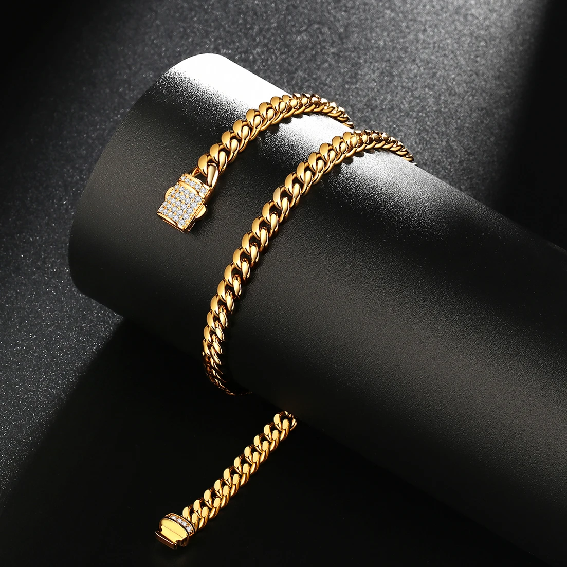 New Arrival 6mm-18mm Any Length 316L Stainless Steel Miami Curb Cuban Chain Necklace for Men & Women Gift Crystal Lock