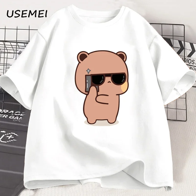 Bubu Dudu Matching Couple T-Shirt - Cute Bear and Panda Design, Cotton Valentine's Gift