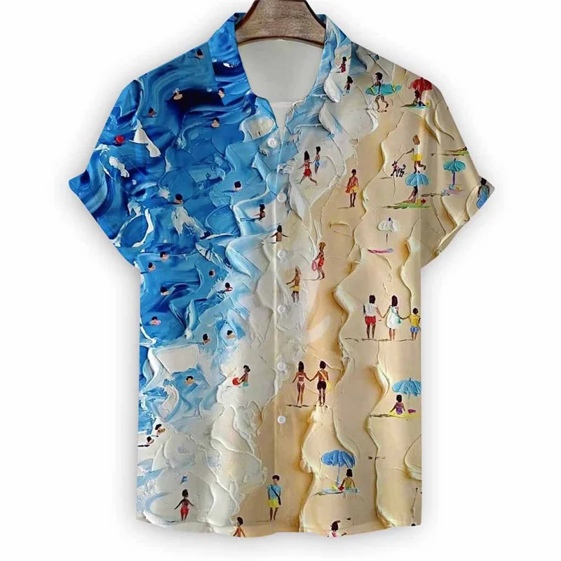 thumbnail image 1 of Camisa hawaiana con estampado de playa oceánica para hombre, camisa de surf con estampado 3D, mangas cortas, solapas para vacaciones de verano, camisas Aloha, blusas para mujer, 1 of 4