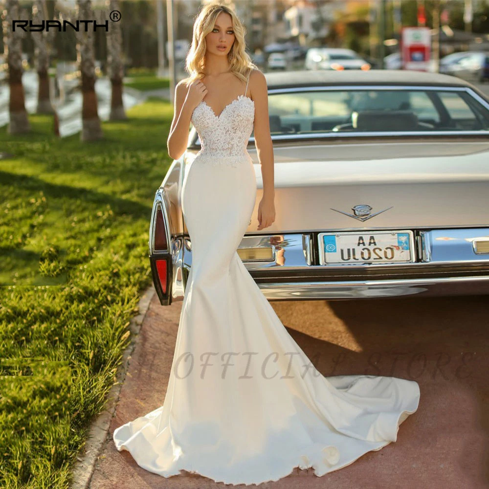 

Ryanth Appliques Mermaid Wedding Dress Beaded Lace Sweetheart Sexy Spaghetti Straps Simple Bohemian Bridal Gown Vestido De Noiva