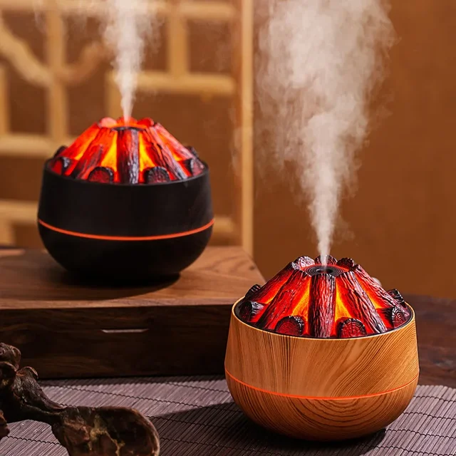 USB Humidifier 300ML Artificial Charcoal Fire Air Humidifier Aroma Diffuser Mist Sprayer Mini Diffuser with Night Light for Home 2