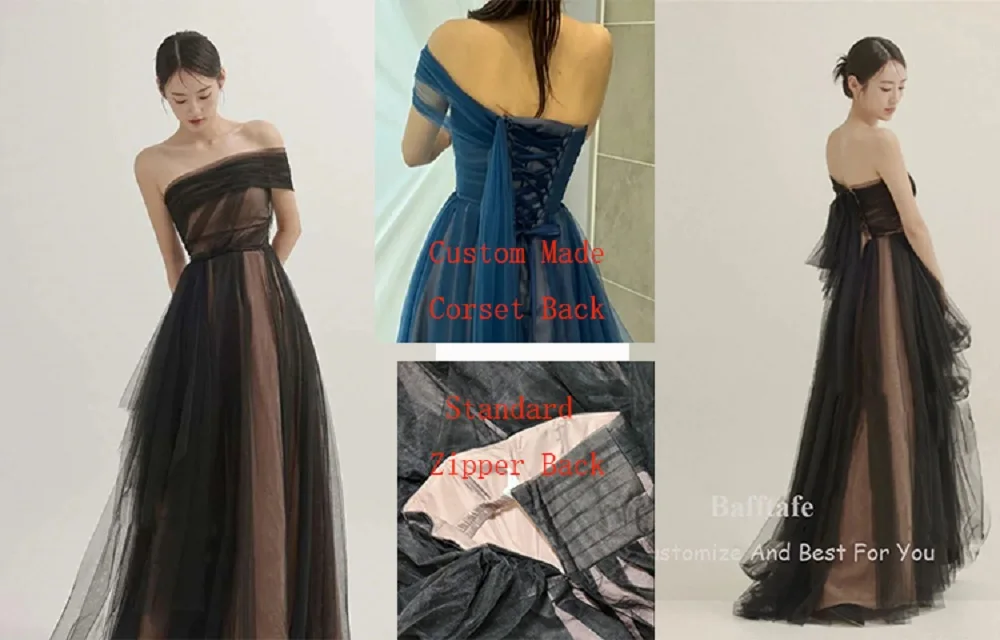 Korea Lady Prom Dresses Tulle One Shoulder Floor Length Formal Evening Dress women prom dresses