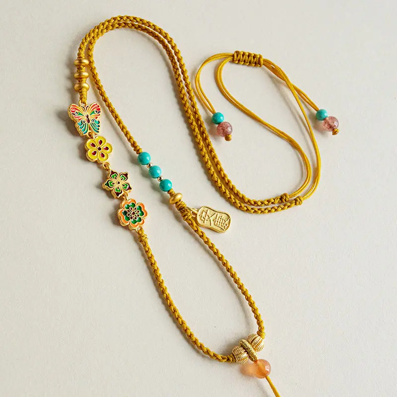 

Плетеная бинауральная сумка Руи ручной работы, шнурок, веревочное ожерелье для мужчин и женщин, золотая цепочка на шею Будды, веревка, шерстяная цепочка