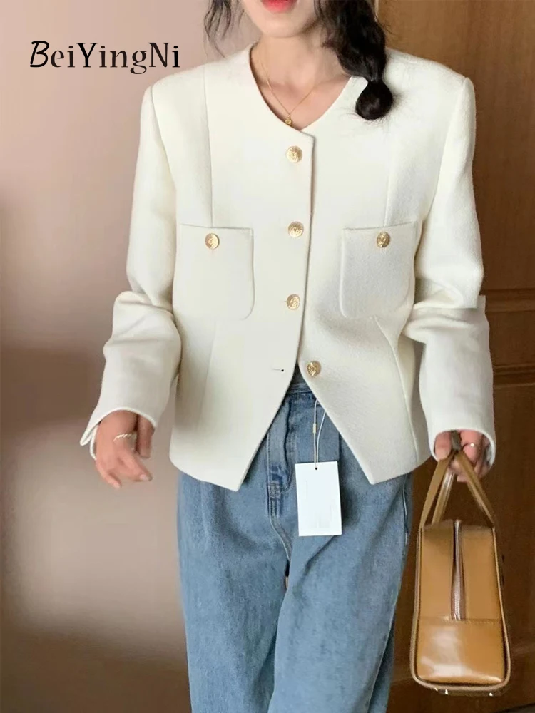 

Beiyingni Autumn Winter Korean Fashion Women Coats Elegant Single-breasted Office Ladies Jackets 2023 Female Black Beige Outwear