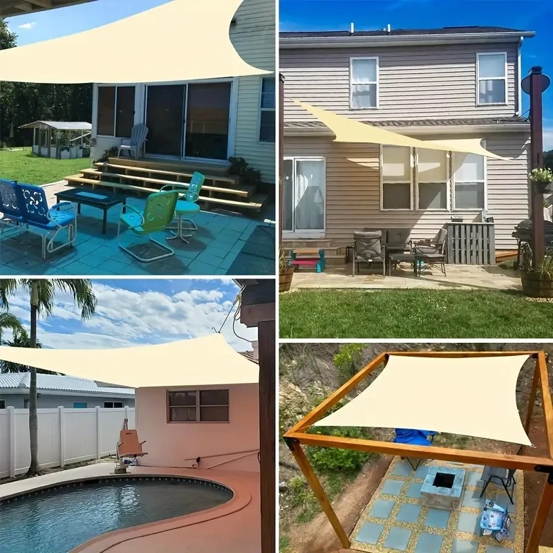 Waterproof Rectangular Shade Sail Awning Beige Fabric Screen 95% UV Protection Suitable for Outdoor Patio Garden Yard Pool