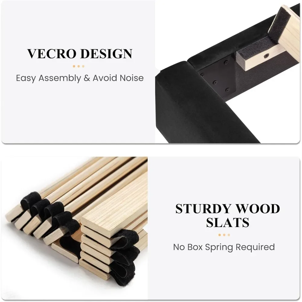 NEW-King Bed Frame/Velvet Upholstered Platform Bed Frame with Headboard/Strong Wood Slats Support/Mattress Foundation/No Box Spr