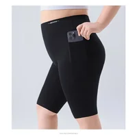 Women Big Size Five Point Shorts Pocket Shark Pants High Waist Stretchy Workout Running Cycling Yoga Fitness Shorts Summer - Image 2