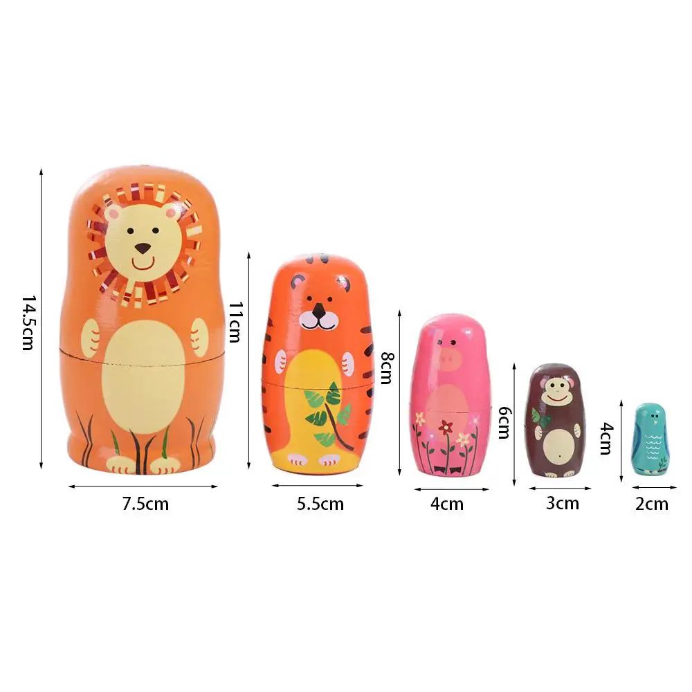 Home Decor Wooden Nesting Dolls Animals Pattern Decorations Matryoshka Doll Toys Colorful Cartoon Stacking Dolls Chidrens Gift