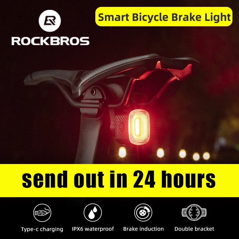 ROCKBROS Smart Bicycle Brake Light IPx6 Taillight Type C Bike Tail Rear