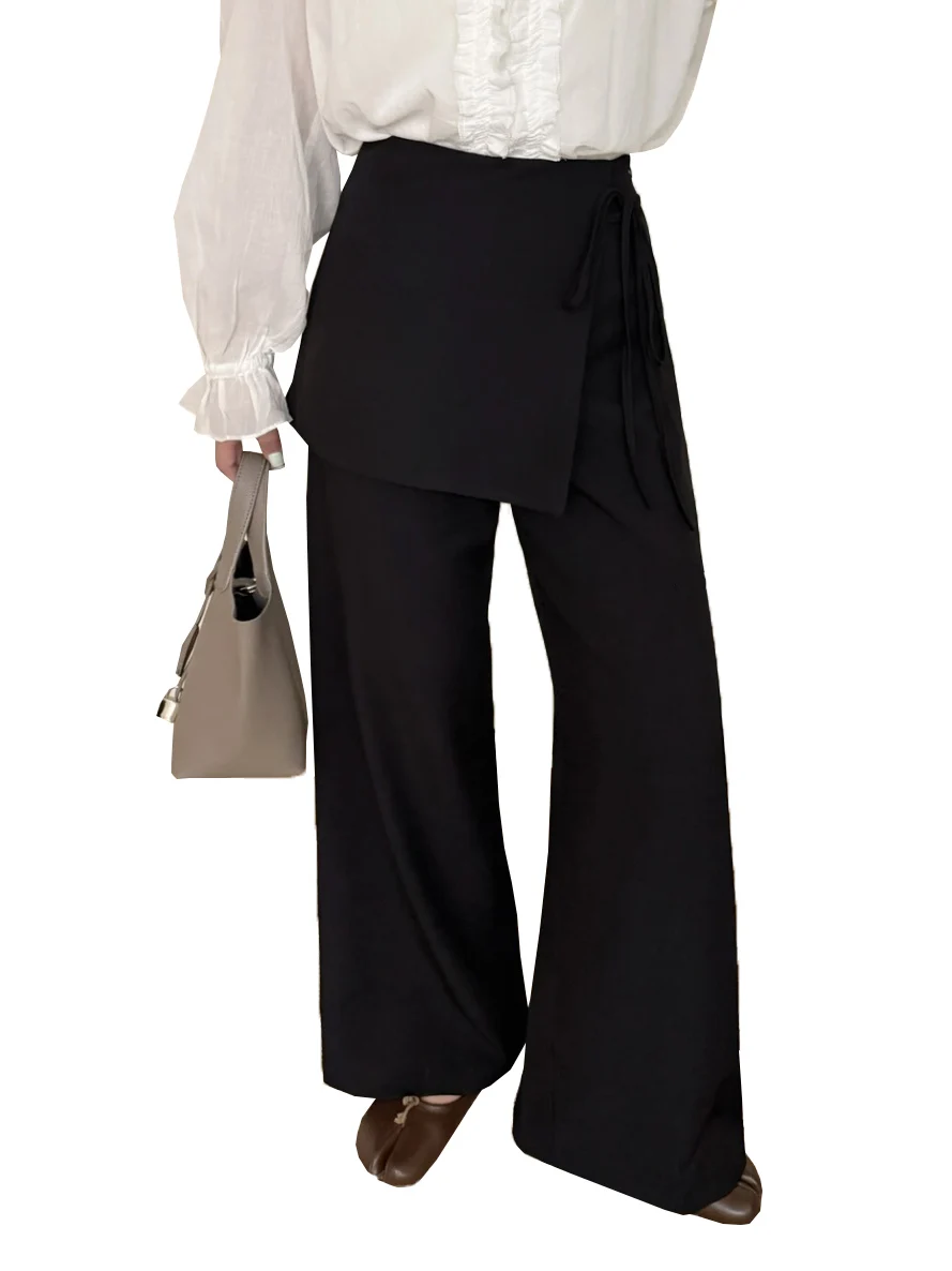 ay High Waist Draped Suit Pants Women's plus Size Spring New Sle Casual Straight Leg Trousers ket Detail Knitted Wide Leg