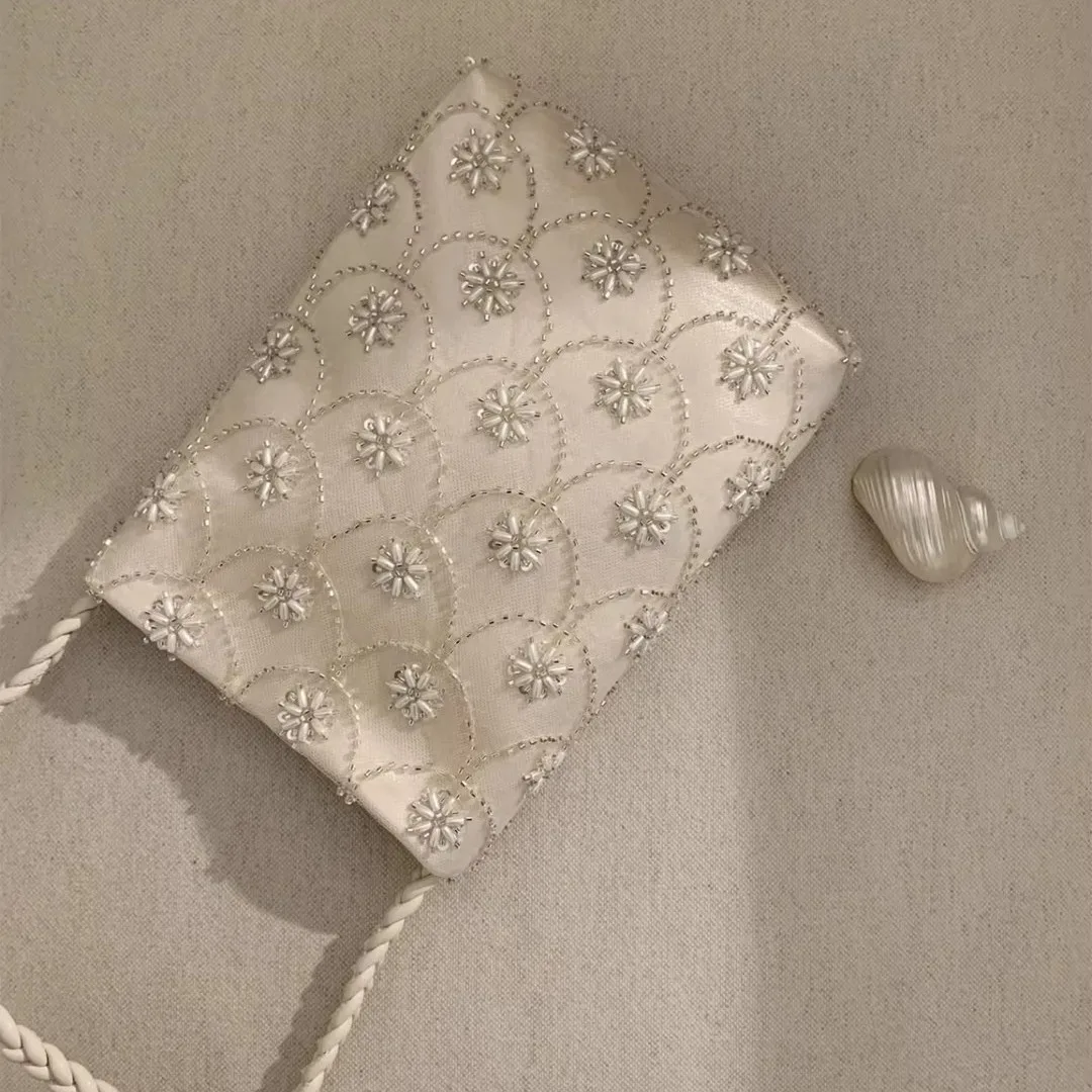 Elegant Embroidered Bead Clutch Bag for Women Casual Style PU Material Shoulder Crossbody Bag for Evening Gown Sweet Lady - 5