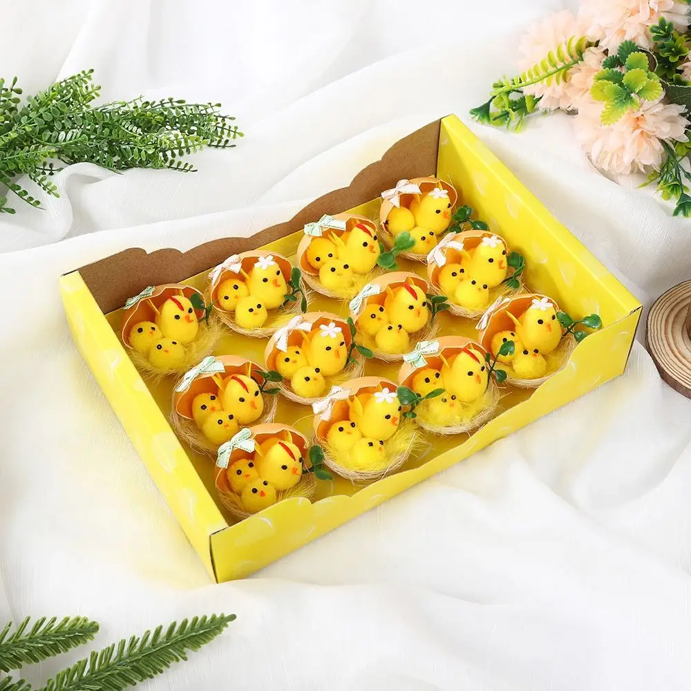 16 개/대 시뮬레이션 부활절 노란색 병아리 장식 눈사람 미니 부활절 토끼 장식품 봄 무리 귀여운 동물 장식