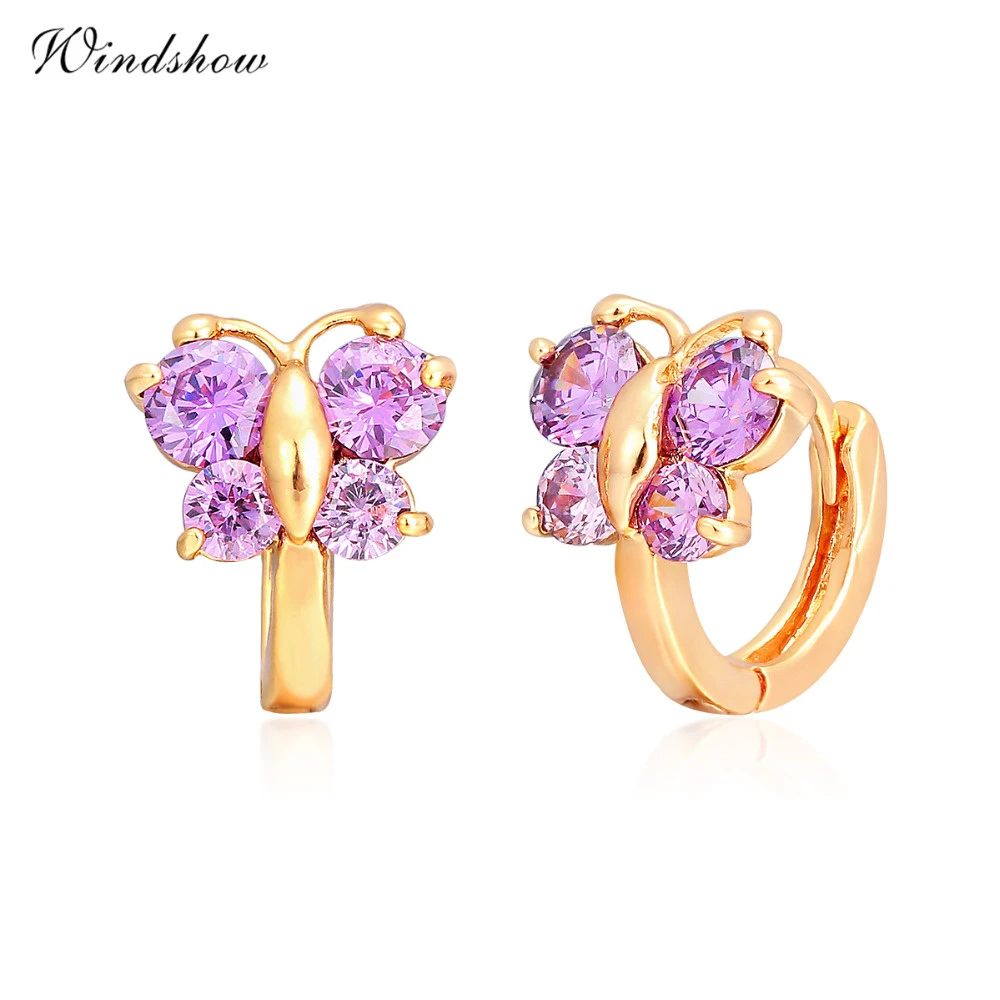 Pendientes aro pequeños para niñas y bebés, aretes antialérgicos, Color dorado, mariposa púrpura, CZ|small earrings|hoop earrings for womenhoop earrings - AliExpress