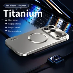 Sleek All - Aluminum Magnetic Suction Frosted Phone Case with Shock - Absorbing Ultra - Thin Design - iPhone 17 Pro (Titanium color)