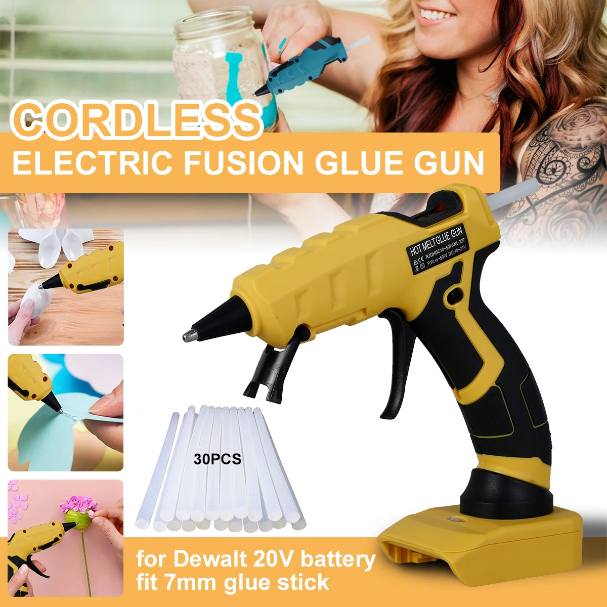 Cordless Hot Glue Gun Kit for DeWalt Battery - Wireless Glue Gun with Large  Glue Sticks for Arts & DIY