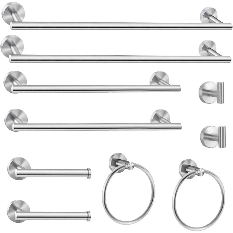 10 Piece Brushed Nickel Bathroom Hardware Set, 24 inch Brushed Nickel Towel bar Towel Ring Toilet Paper Holder Robe Hook