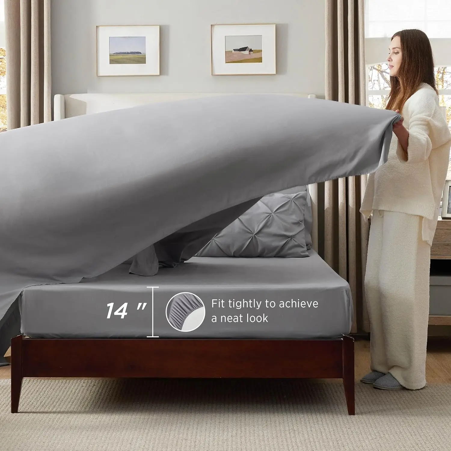 Bedsure Queen Comforter Set Grey - Bed in a Bag Queen Size 7 Pieces, GentleSoft™ Pintuck Bed Set Gift for Family 5